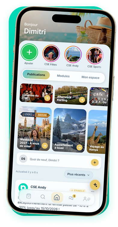 L’application Andy sur le téléphone d’un salarié : actualités et offres de l’entreprise